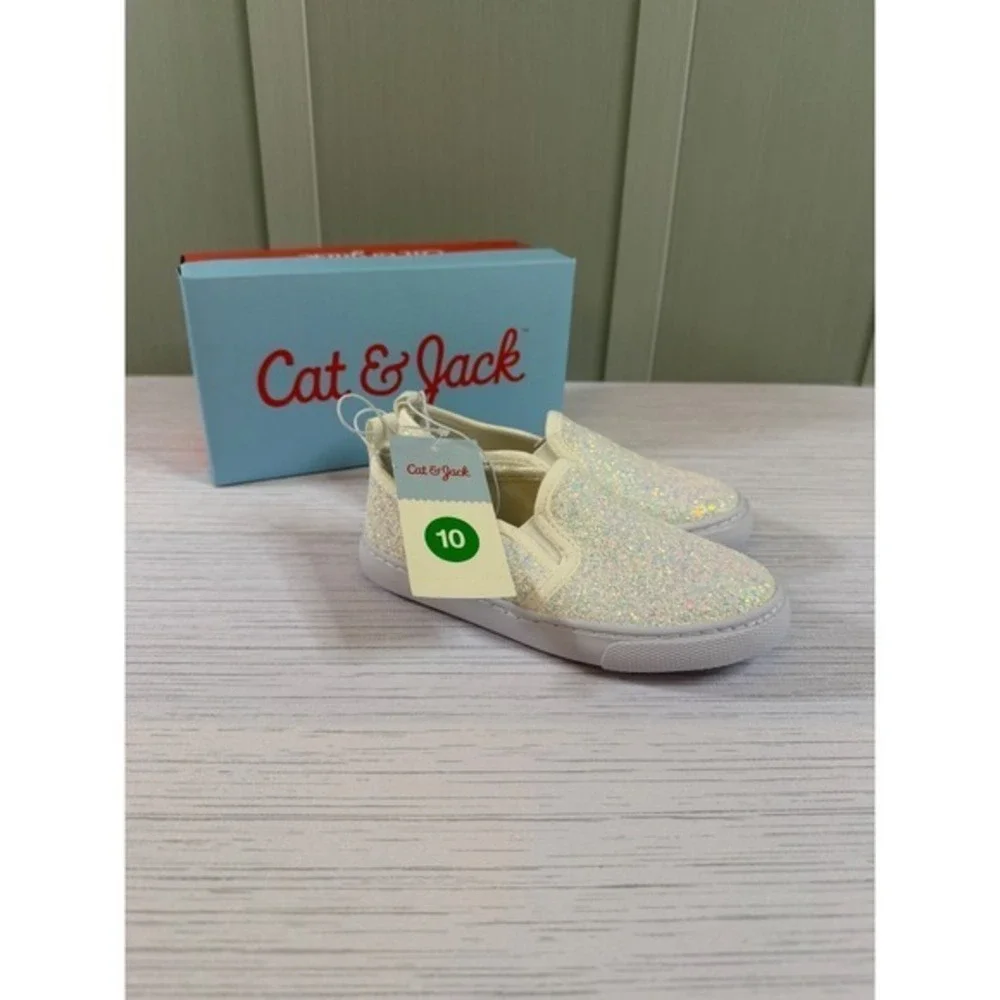 Cat & Jack Madigan Kids Size 10 White Glitter Slip On Sneakers NIB NEW